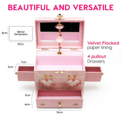 Enchantmints Jewelry Box for Girls & Kids Jewelry Box for Little Girls Birthday Gifts, With Spinning Ballerina and 4 Drawers Musical Jewelry Boxes With Swan Lake Theme