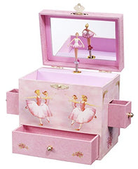 Enchantmints Jewelry Box for Girls & Kids Jewelry Box for Little Girls Birthday Gifts, With Spinning Ballerina and 4 Drawers Musical Jewelry Boxes With Swan Lake Theme