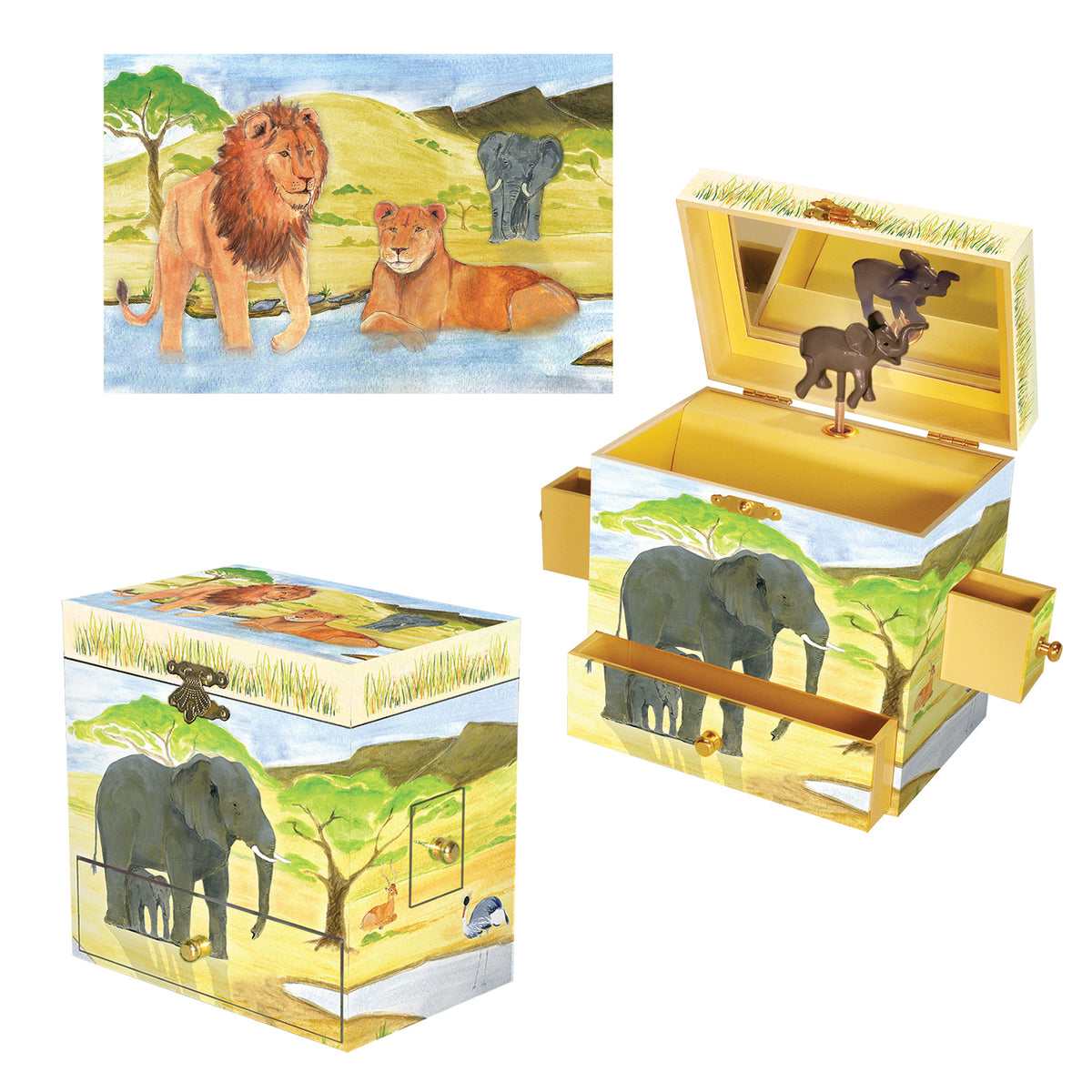 Boîte à bijoux musicale éléphant de qualité supérieure pour enfants – Durable, fabriquée à la main et mélodieuse.