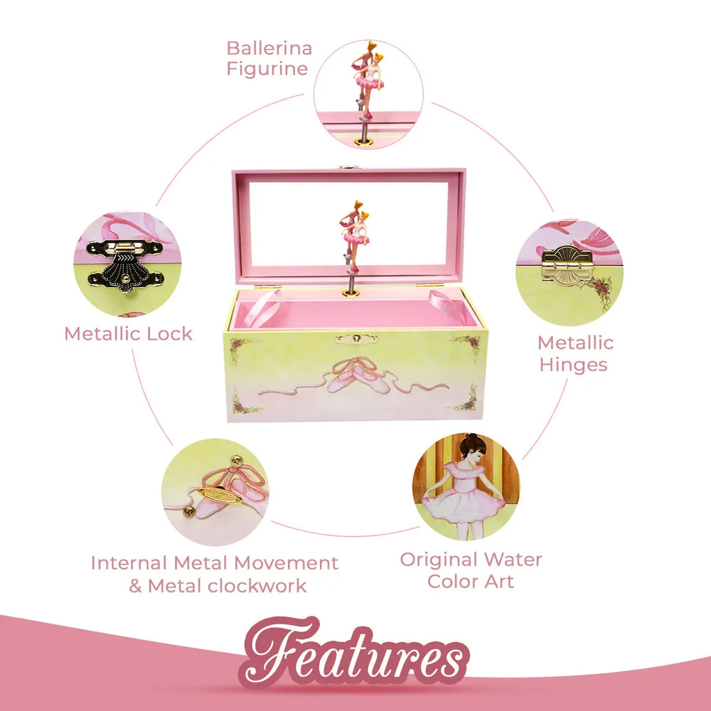 Caja De Joyería Musical De Bailarina Y Zapatos De Ballet - Melodía Del Lago De Los Cisnes